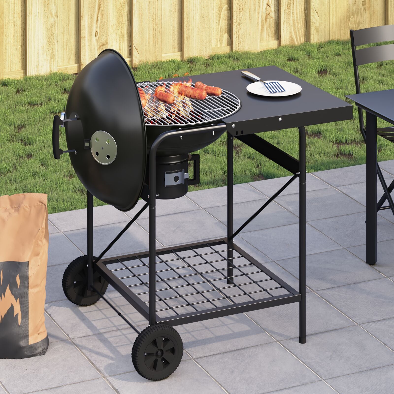 Gråkol Grillvogn med Lokk Svart 96x72x113 cm Metall