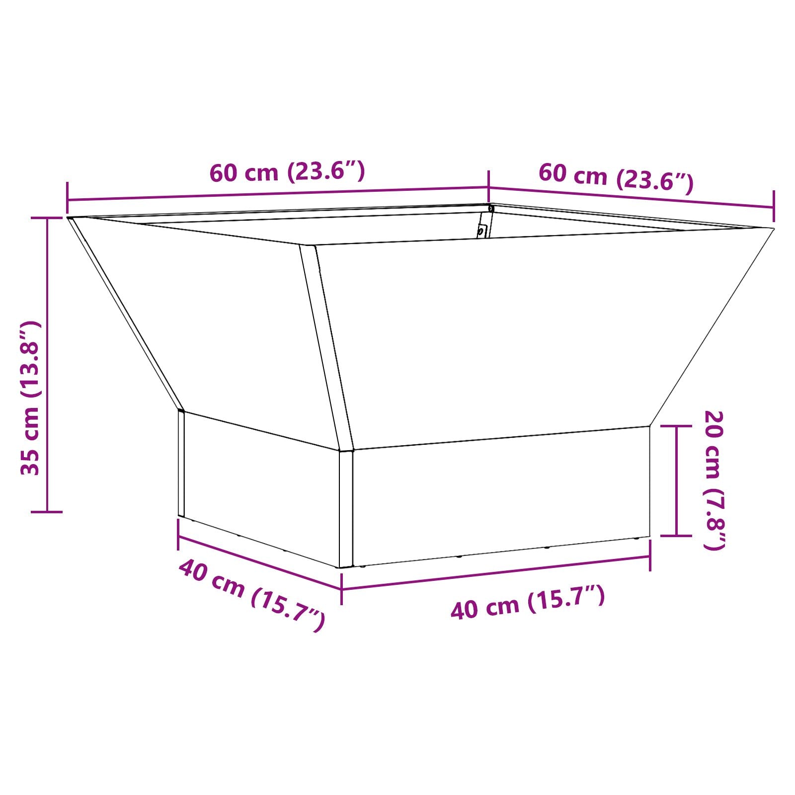 Ildplass Firkantet Svart 60x60x35 cm Stål