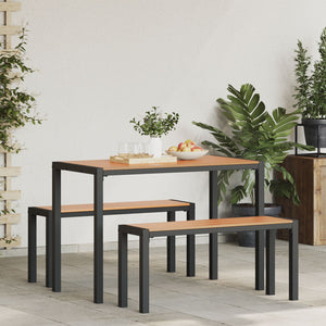 3-piece garden dining table set in steel and WPC brown
