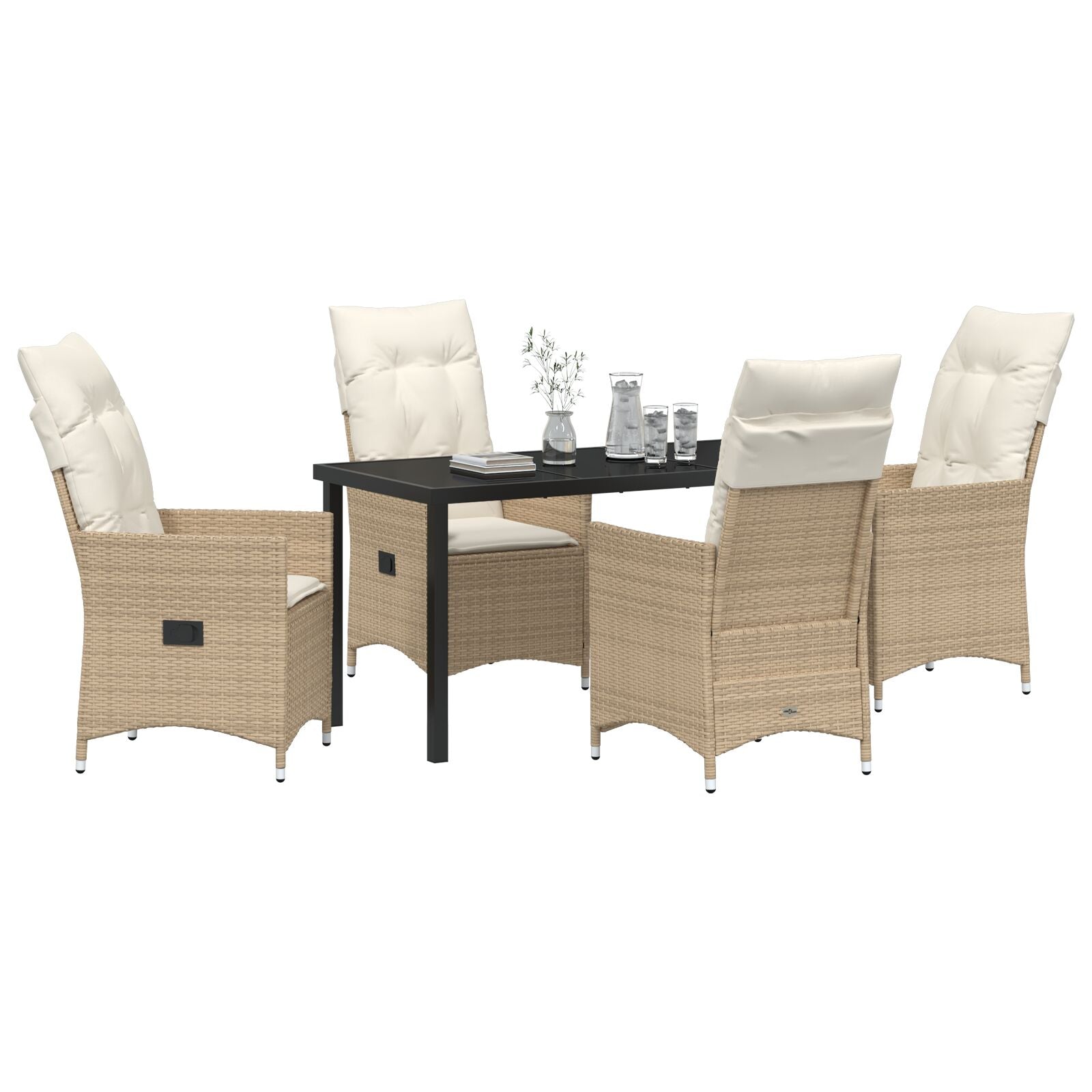 5-delers Hage Spisebord med Puter Beige Poly Rattan