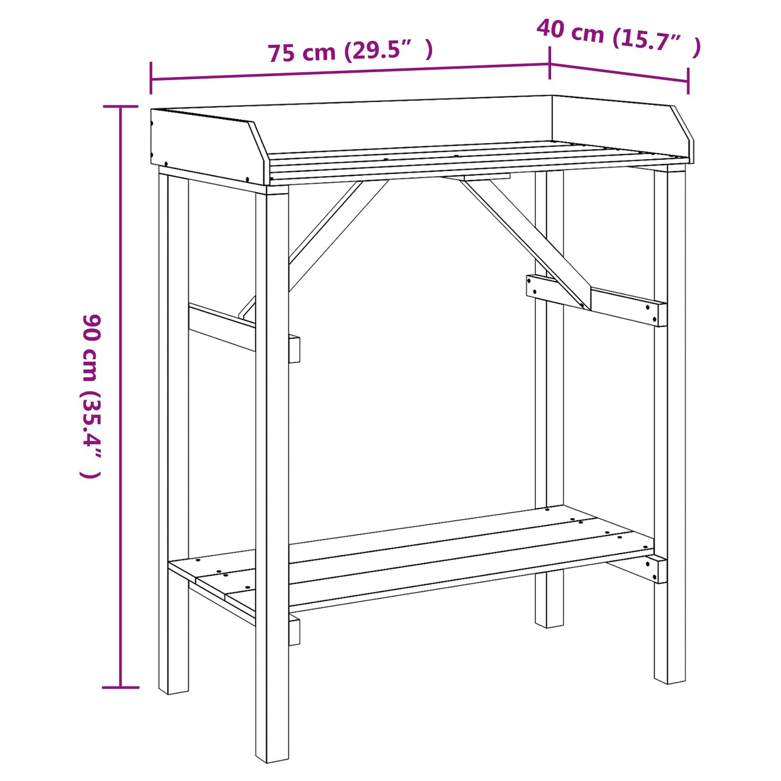 Hagepottebord Akasie 75x40x90 cm Massivt Tre Furu