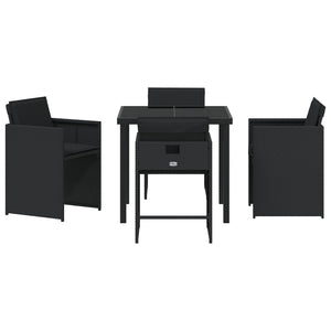 5 delt hagespisesett med puter svart poly rattan