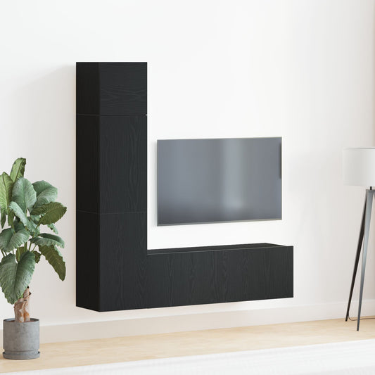 3-piece wall-mounted TV credenza set in black oak engineered wood