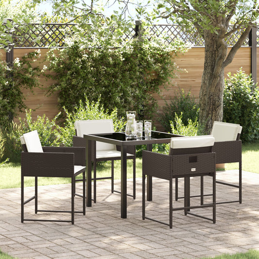 5 Delt Hage Spisestue med Puter Brun Poly Rattan