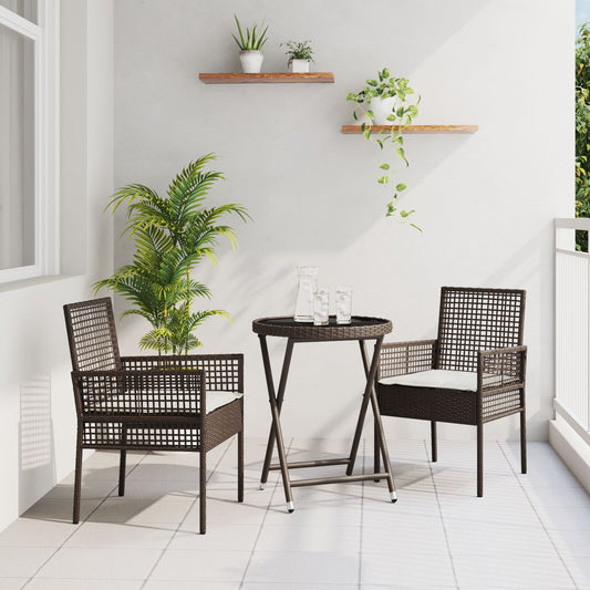 3 deler hage bistrosett med puter brun polyrotting