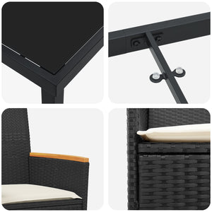 5 Delt Hagemøbelsett med Puter Svart Poly Rattan