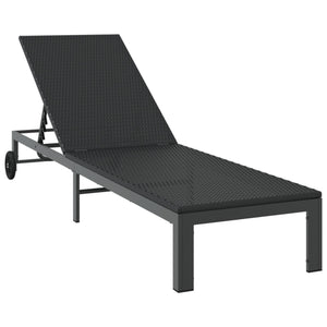 Solsenger 2 stk med hjul og bord Svart Poly Rattan