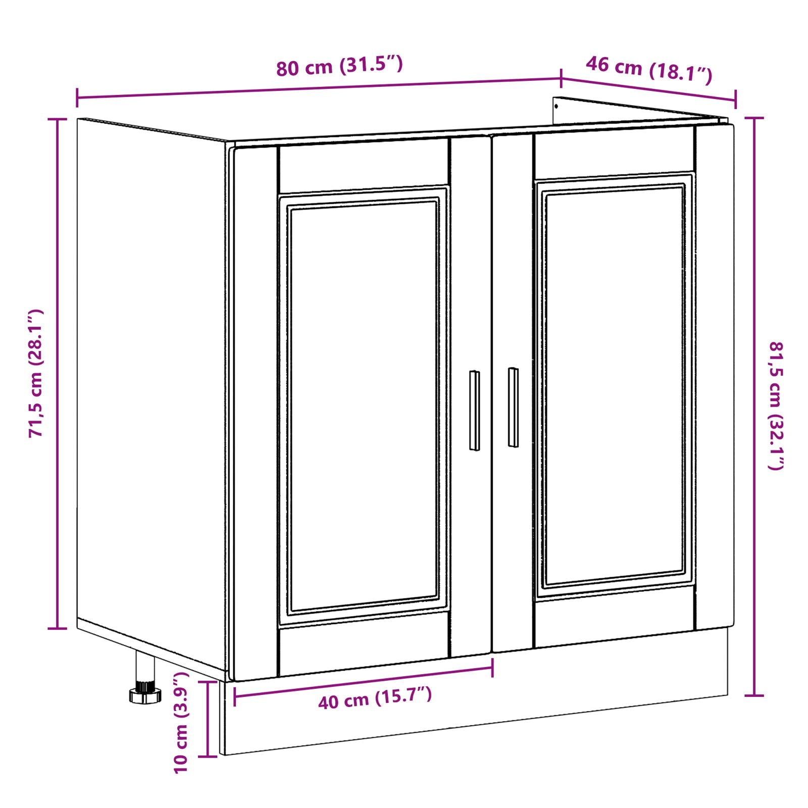 Base cabinet ""Porto"" with sink - White 80x46x84.5 cm - Made of wood