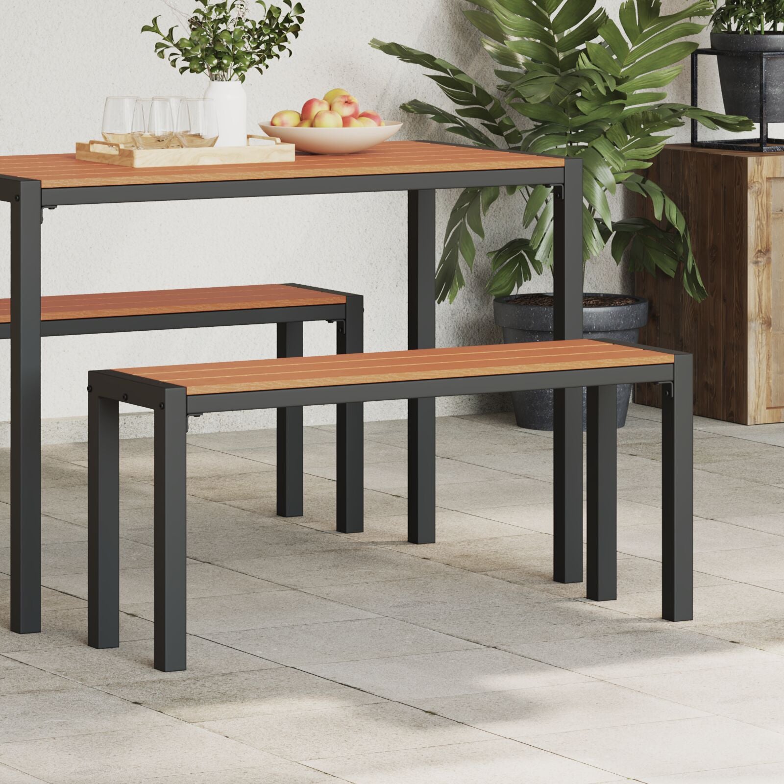 Garden Bench 100 cm in Steel and WPC - Brown and Black