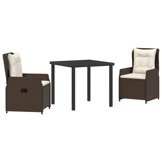 3 Delt Hage Spisegruppe Brun Poly Rottning, vidaXL Hagebord Svart 80x80x73 cm Herdet Glass