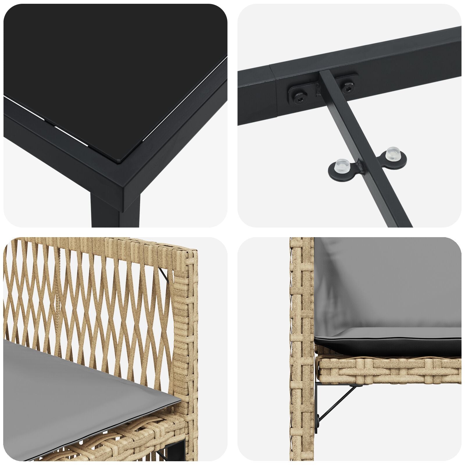 5-delers hage spisesett med puter beige poly rotting