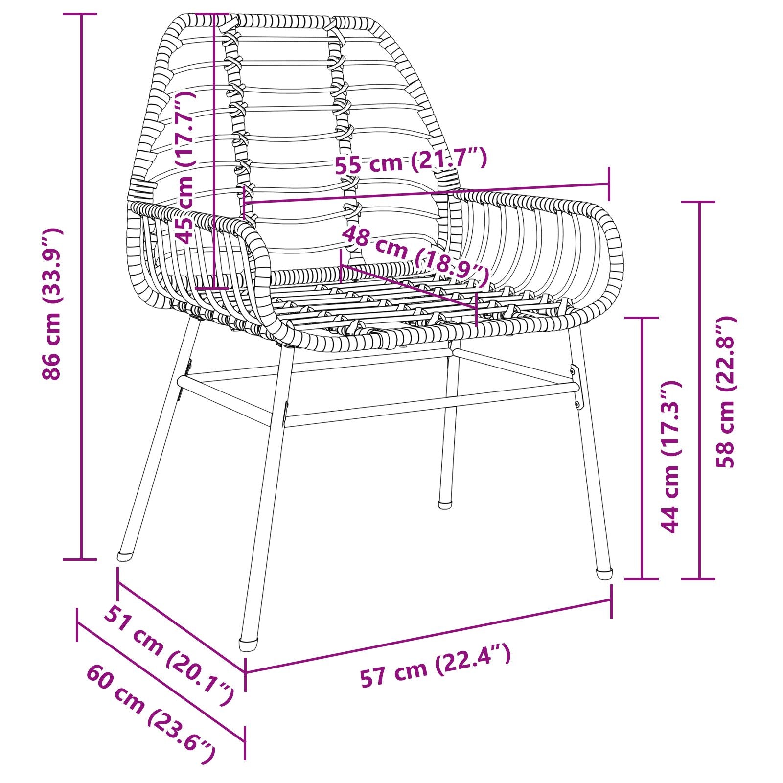 5 Delt Hage Spisestol Svart Poly Rattan