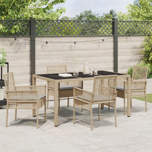 5-delt hage spisegruppe med puter beige poly rattan