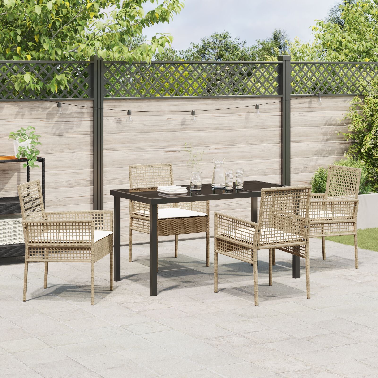 5-Delt Hage Spisebord Set med Puter Beige Poly Rotting