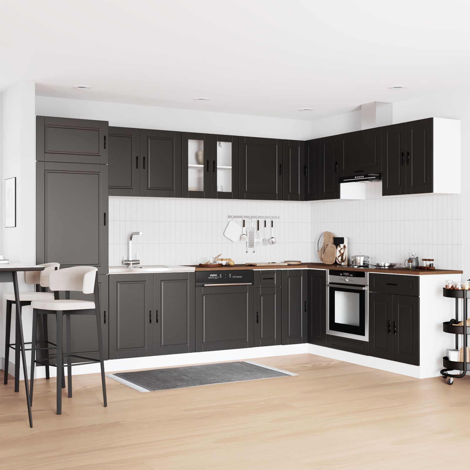 Bathroom cabinet ""Porto"" with sink, black, 80x46x84.5 cm, made of wood