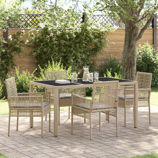 5-delt hage spisegruppe med puter beige poly rattan