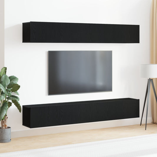 4-piece TV cabinet set wall mounted black oak veneer