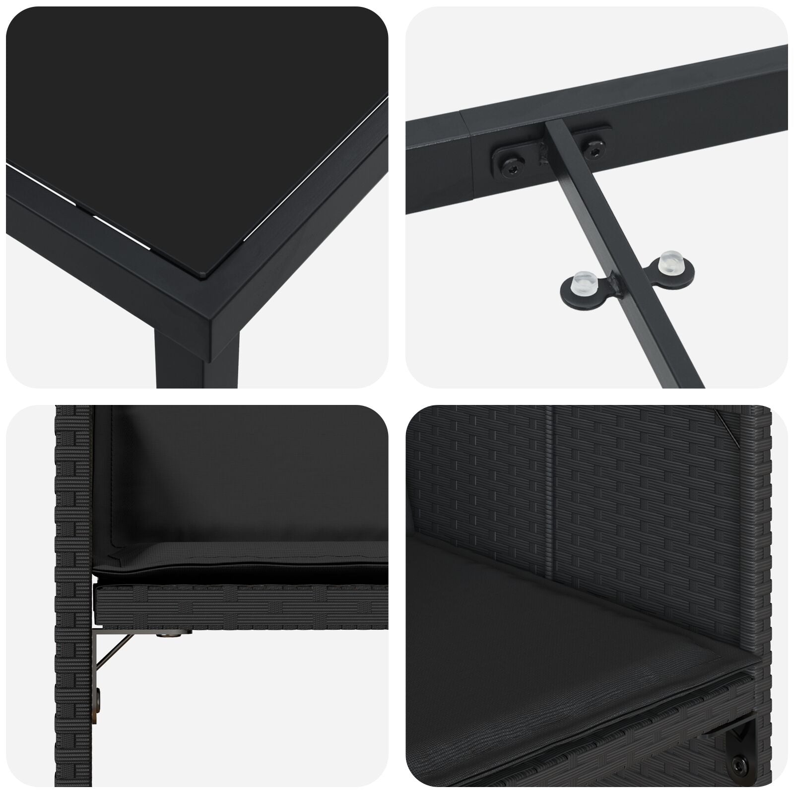 5 delt hagespisesett med puter svart poly rattan