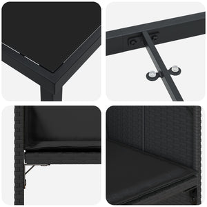 5 delt hagespisesett med puter svart poly rattan