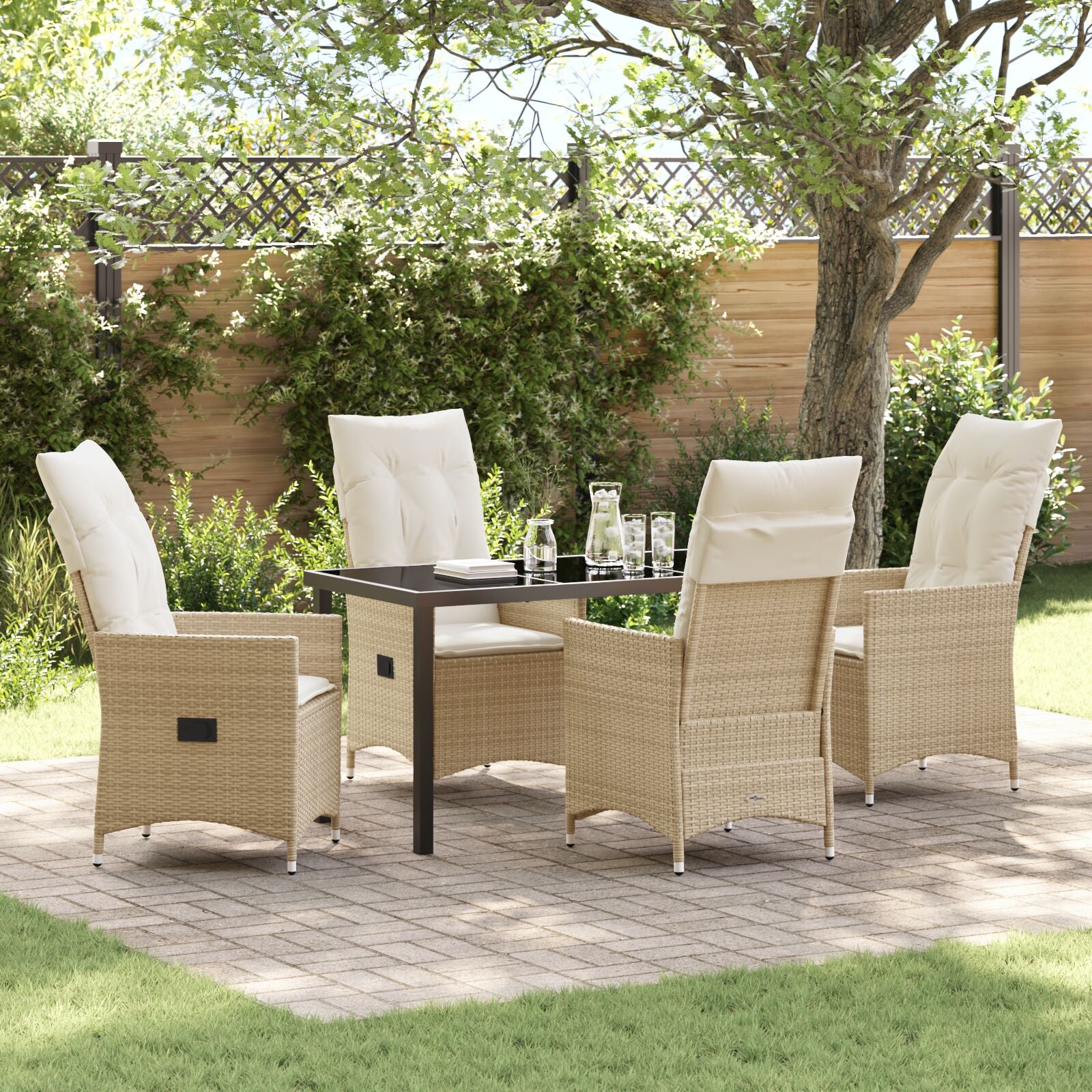 5-delers Hage Spisebord med Puter Beige Poly Rattan