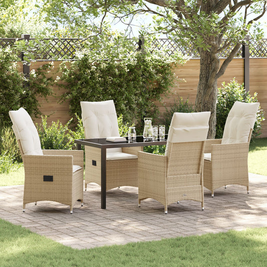 5-delers Hage Spisebord med Puter Beige Poly Rattan