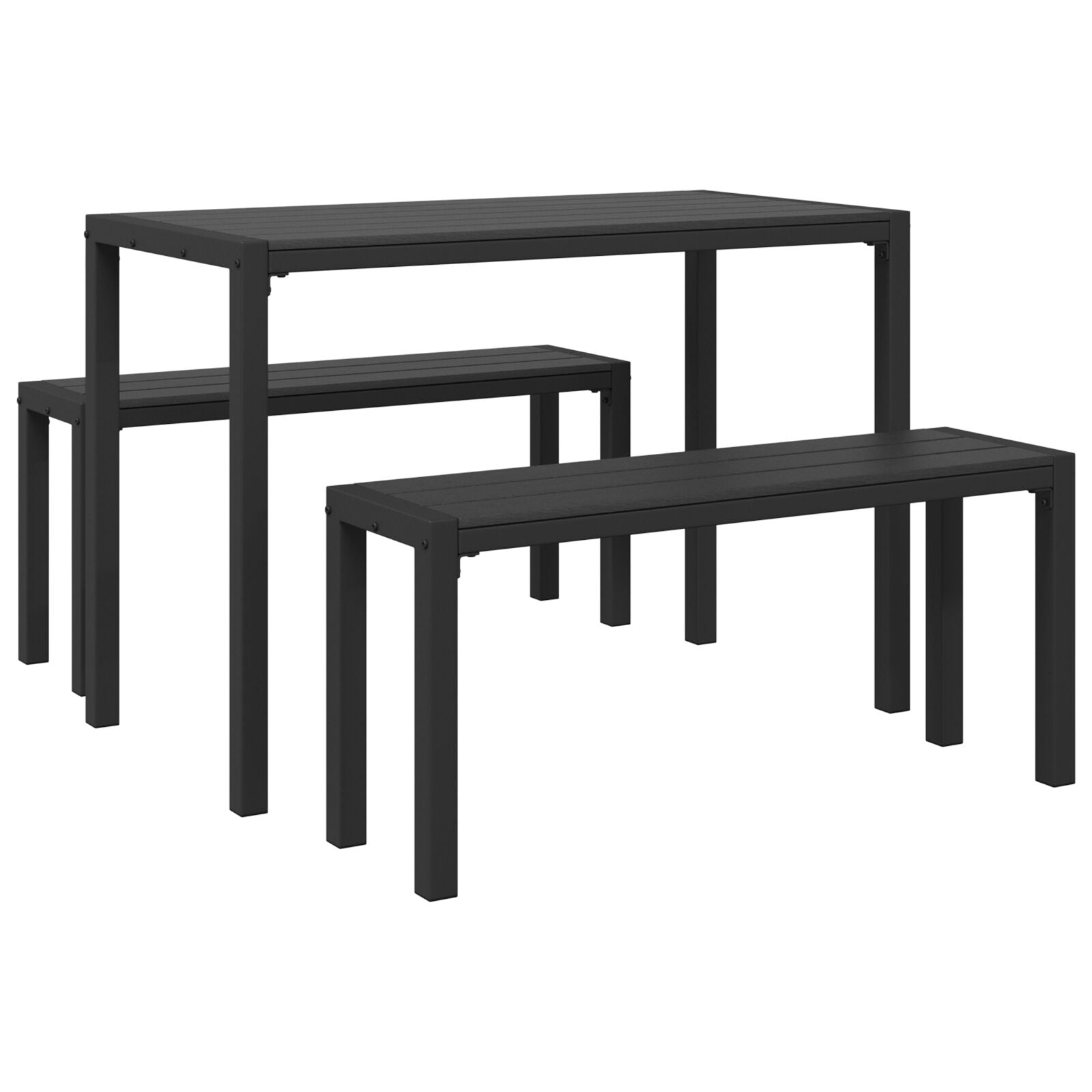 3-piece garden dining set in steel and WPC black
