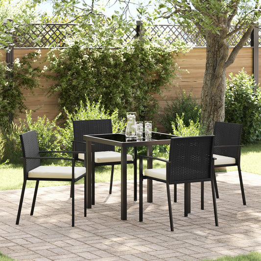 5 Delt Hage Spisestol Sett Svart Poly Rattan