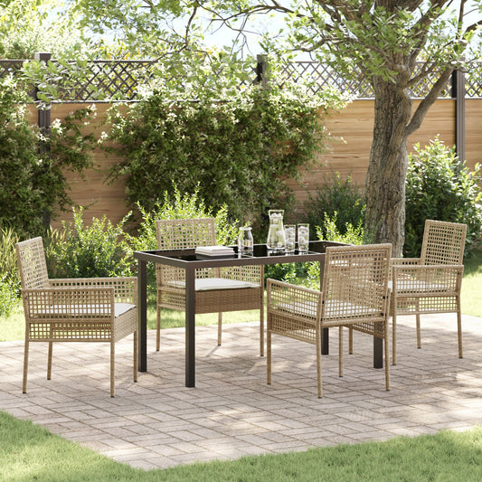 5-Delt Hage Spisebord Set med Puter Beige Poly Rotting