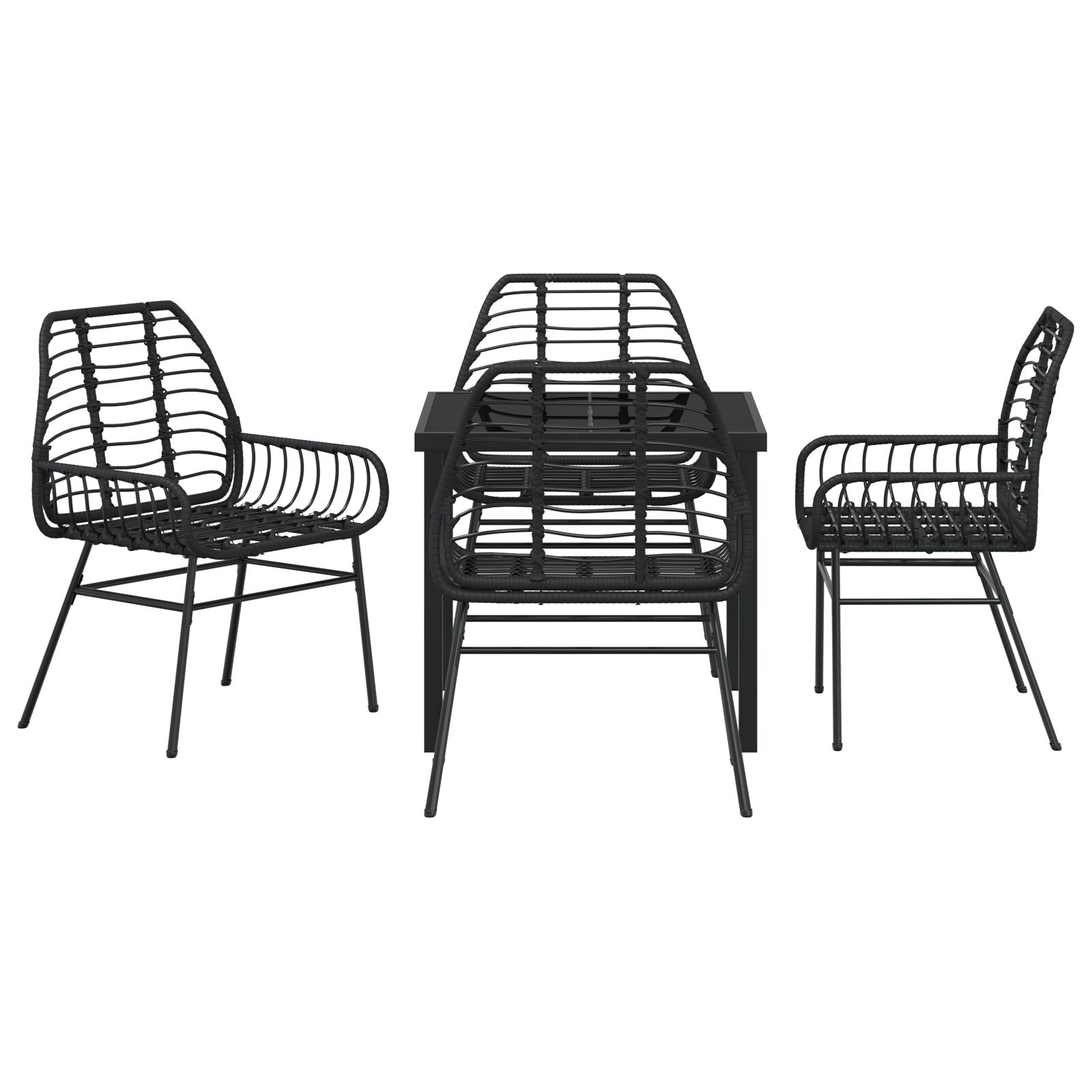 5 Delt Hage Spisestol Svart Poly Rattan