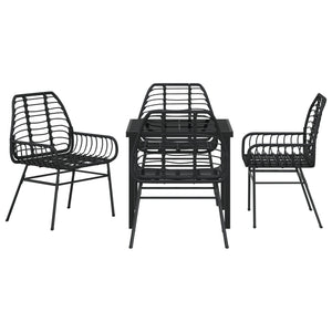5 Delt Hage Spisestol Svart Poly Rattan