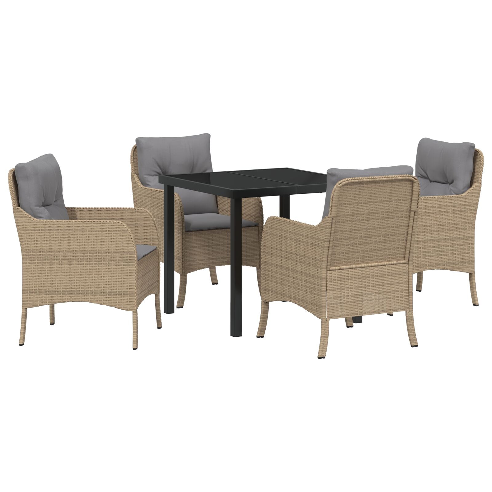5-delt hage spisebord med puter beige poly rattan