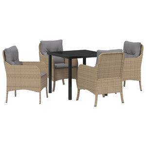5-delt hage spisebord med puter beige poly rattan