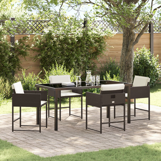 5 Delt Hage Spisestue Sett med Puter Brun Poly Rattan