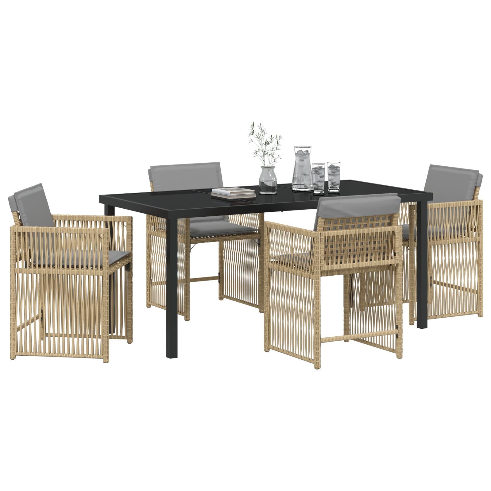5-delers hage spisesett med puter beige poly rotting