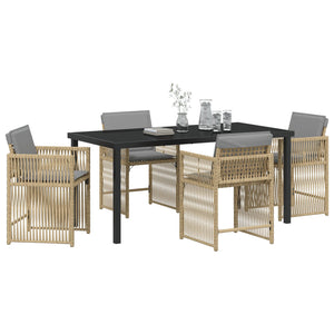 5-delers hage spisesett med puter beige poly rotting