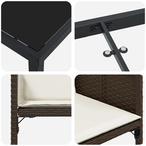 5 Delt Hage Spisestue Sett med Puter Brun Poly Rattan