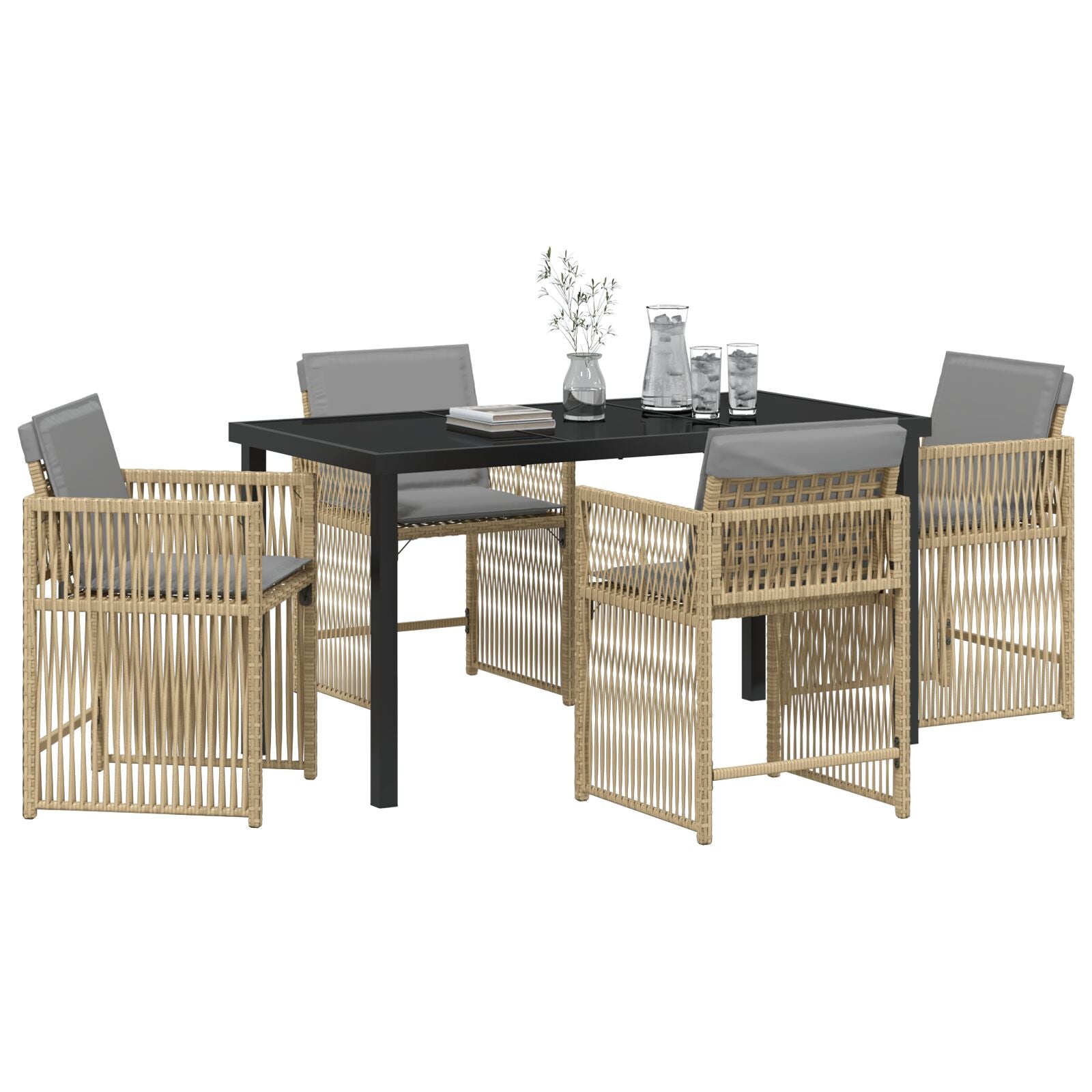 5-delt hagemøbelsett med puter beige poly rattan