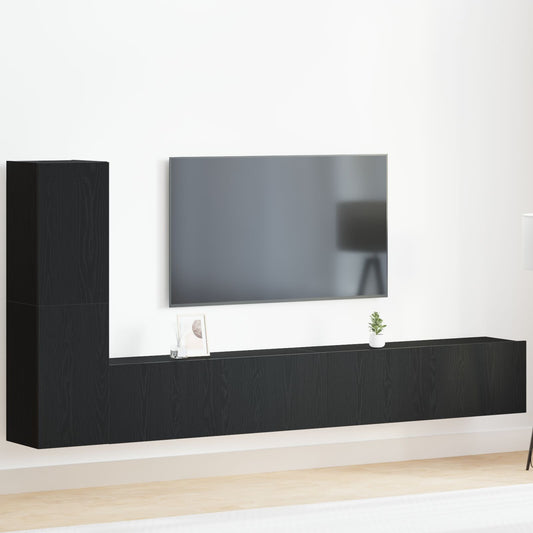 3 Piece TV Cabinet Set Wall Mounted Black Oak Engineered Wood