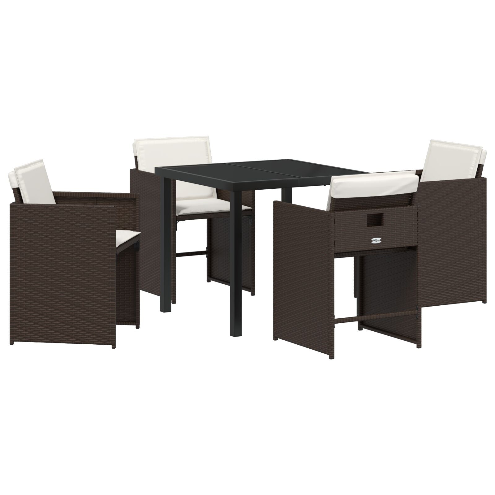 5 Delt Hage Spisebord Set med Puter Brun Poly Rattan