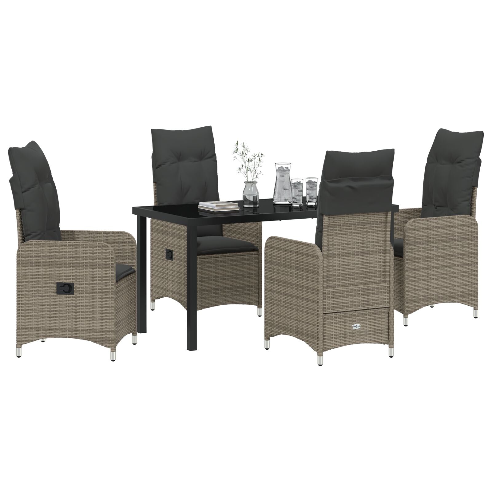 5 delt hagedining sett med puter grå poly rattan