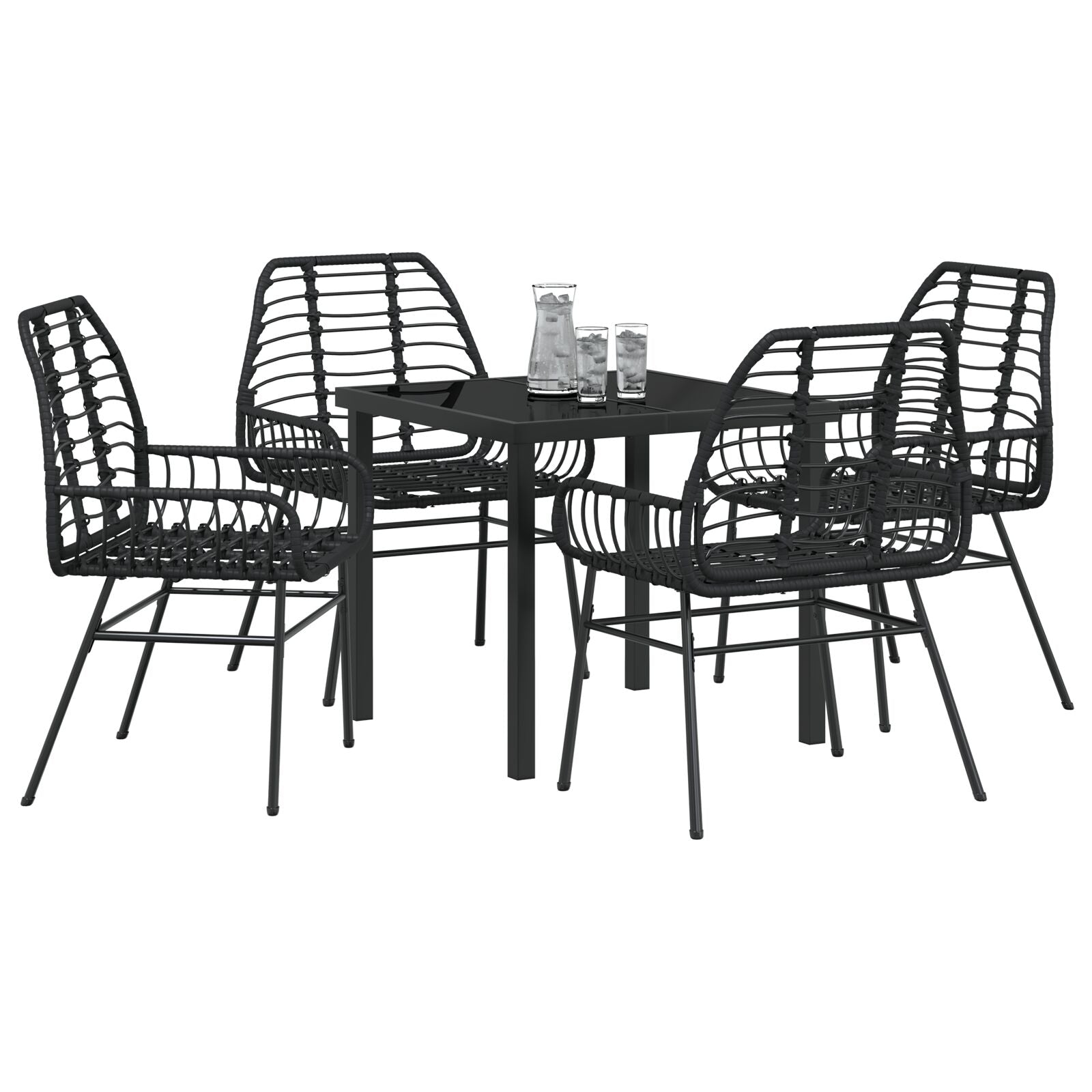 5 Delt Hage Spisestol Svart Poly Rattan