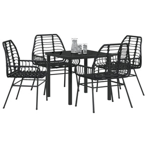 5 Delt Hage Spisestol Svart Poly Rattan