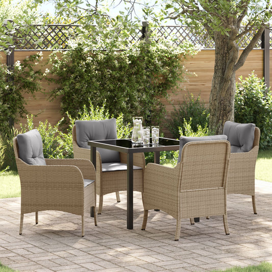 5-delt hage spisebord med puter beige poly rattan
