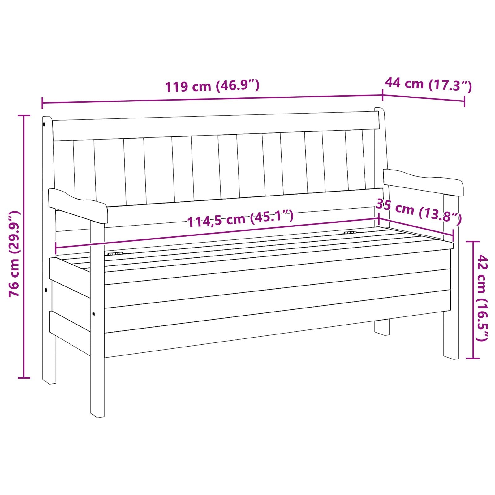 Utendørsbenk 119x76x44 cm Massivt Furutre