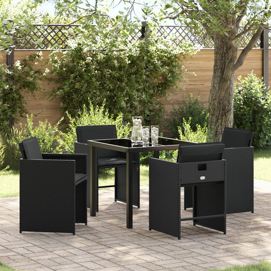 5 delt hagespisesett med puter svart poly rattan