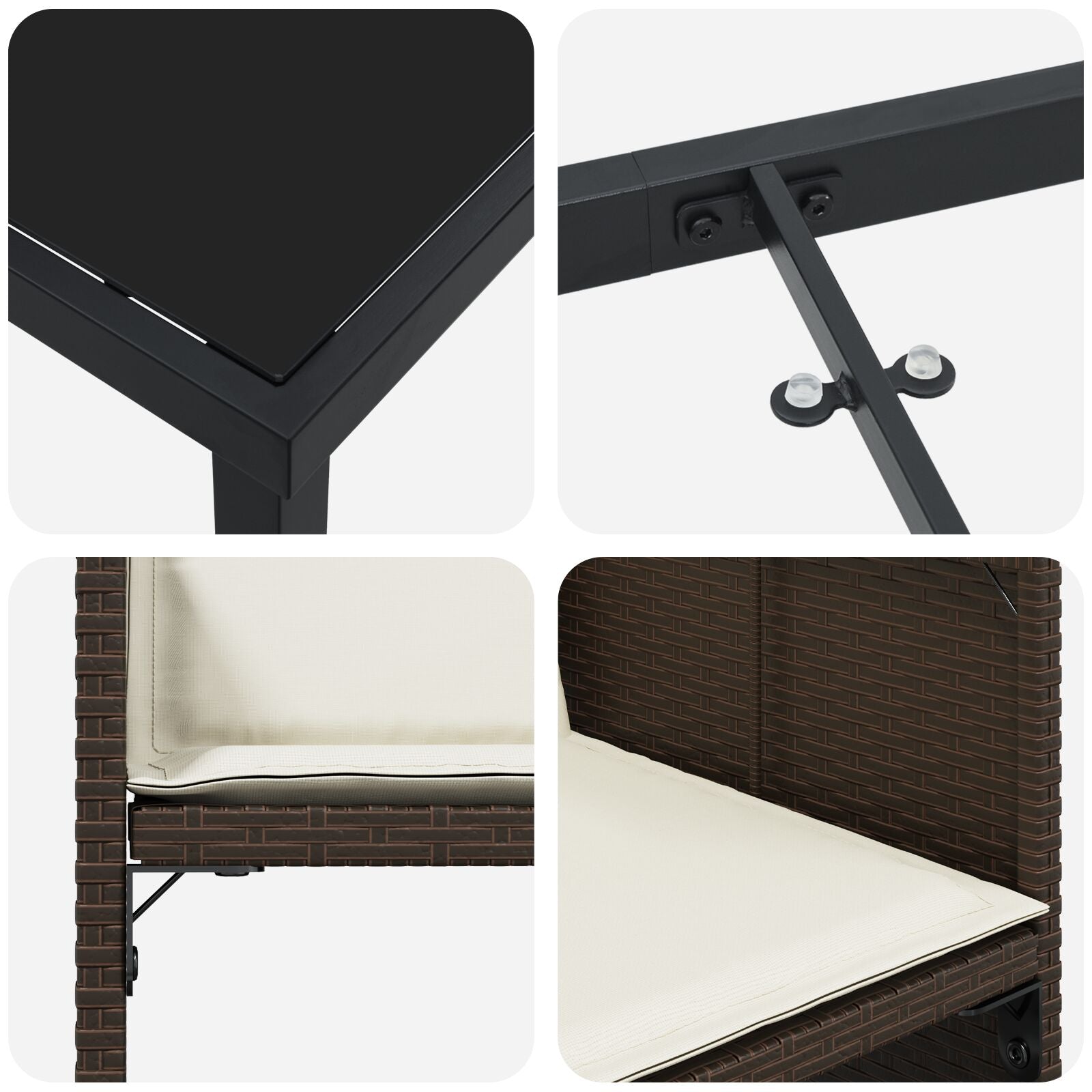 5 Delt Hage Spisebord Set med Puter Brun Poly Rattan