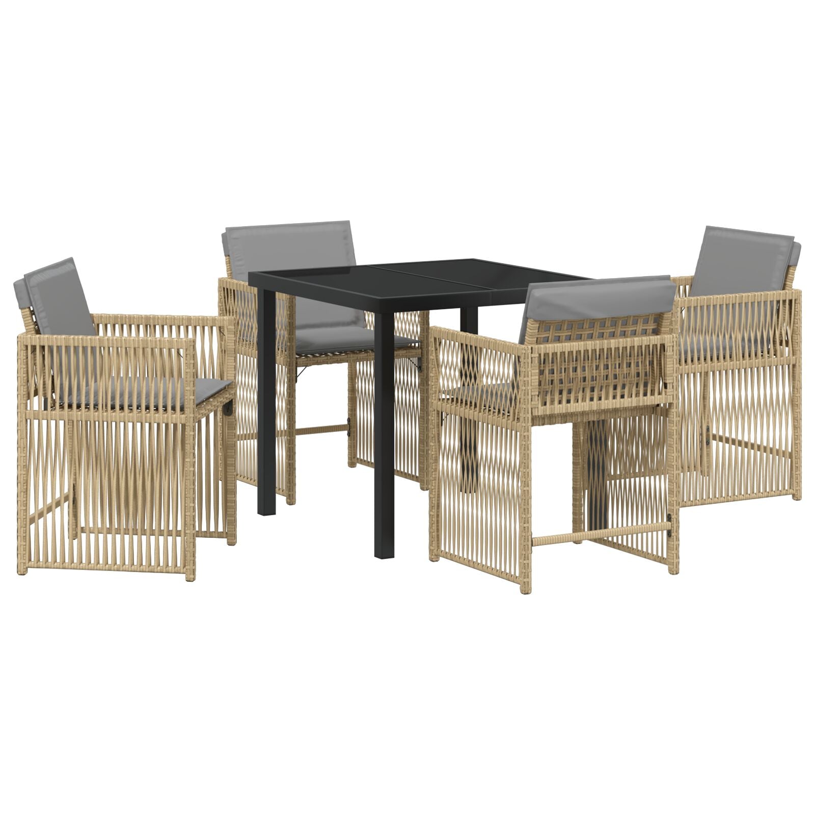 5-delers Hage Spisegruppe med Puter Beige Poly Rattan