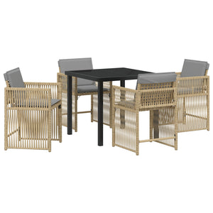 5-delers Hage Spisegruppe med Puter Beige Poly Rattan