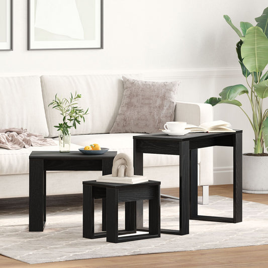 3-piece stackable tables in black oak made from engineered wood