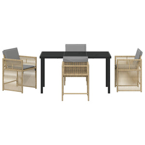 5-delt hagemøbelsett med puter beige poly rattan